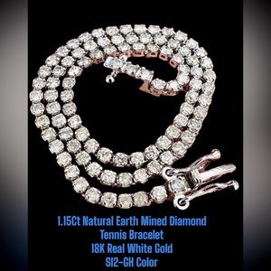 1.15Ct Natural Earth Mined Diamond Tennis Bracelet in 18K Real White Gold.SI2-GH